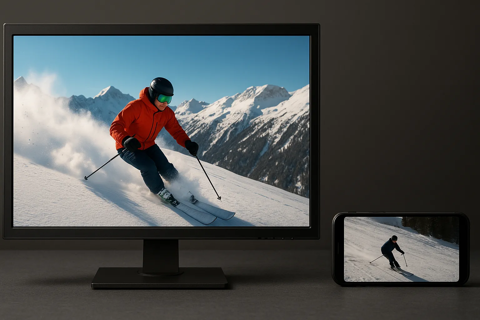 comparison authentic vs overproduced ski resort social media content on screen and phone