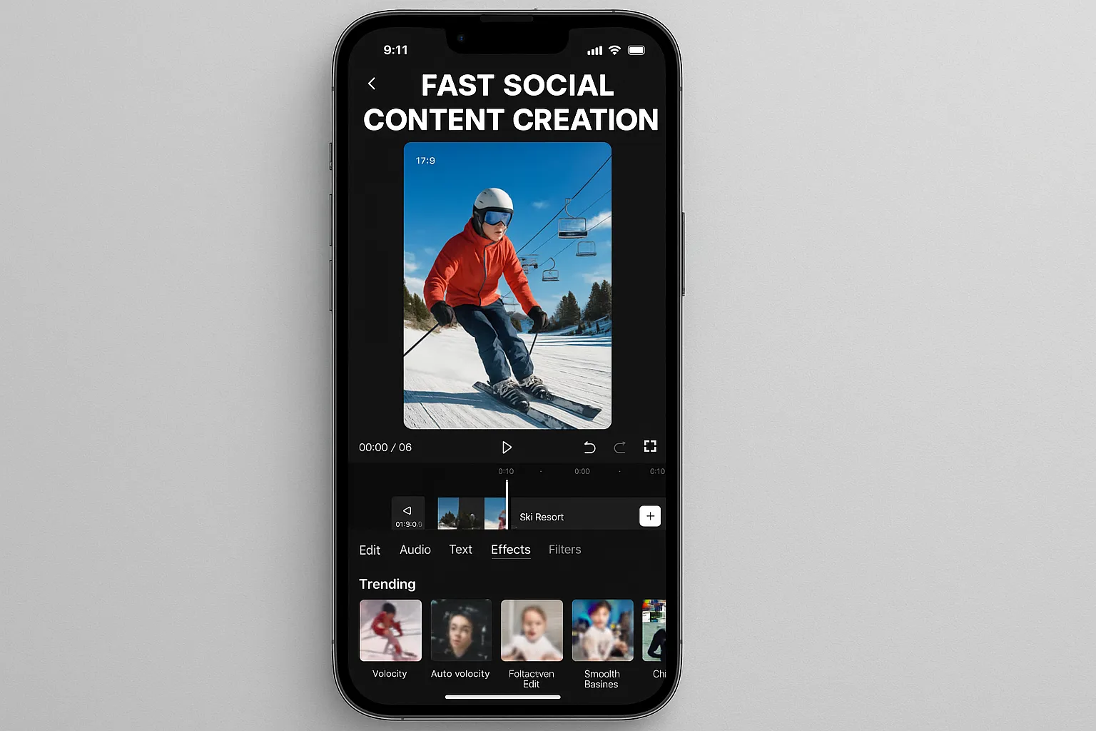 CapCut app editing ski resort social media content