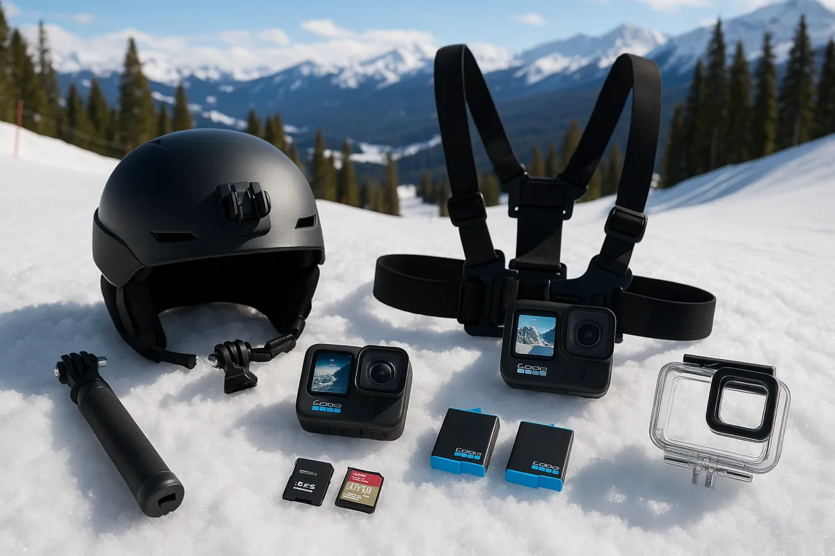 Full GoPro ski filming kit assembled
