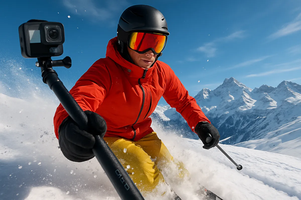 GoPro El Grande pole extended on ski slope