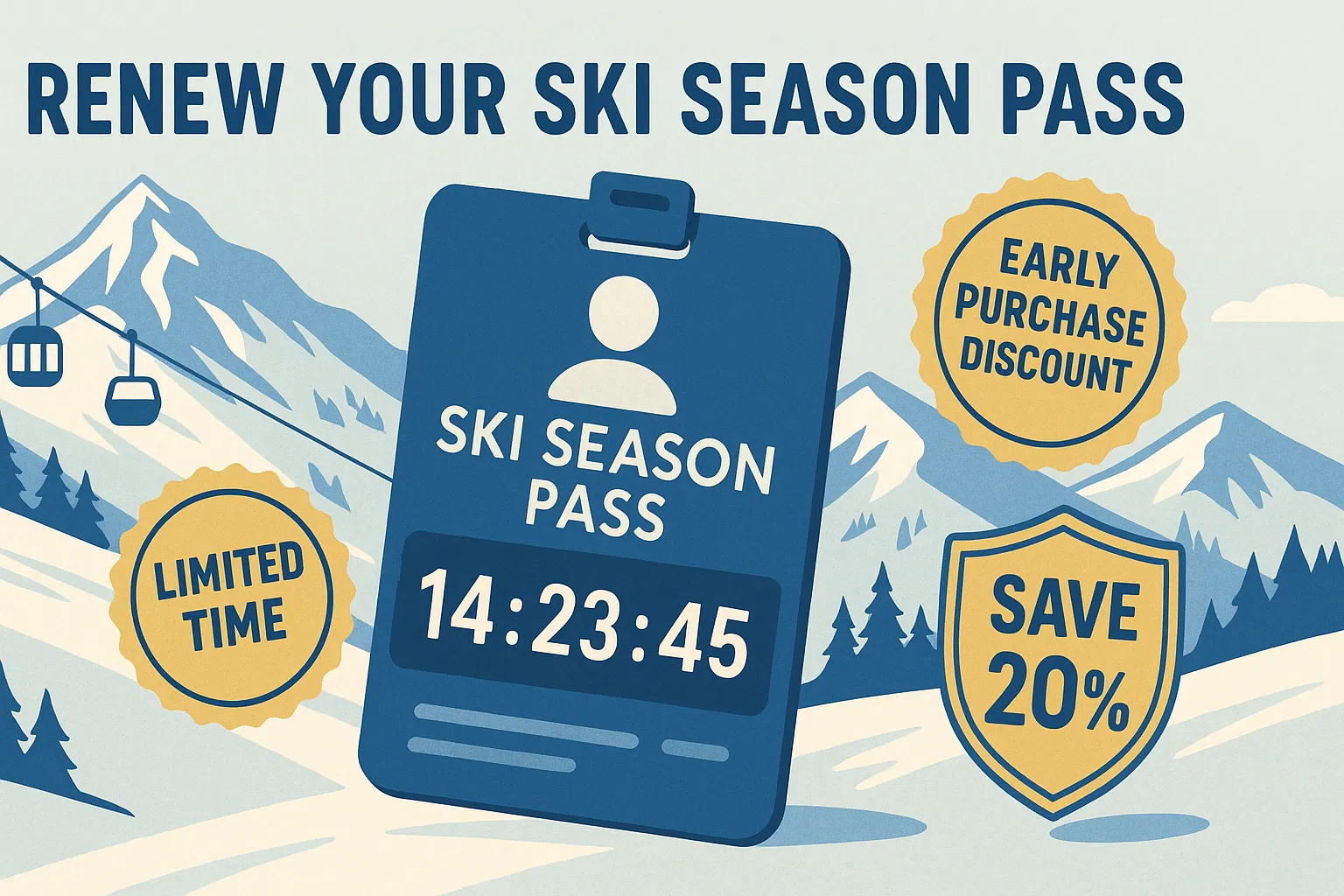 Ski season pass renewal marketing strategy with early purchase countdown timer