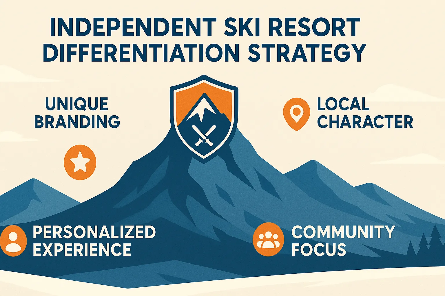 Ski resort brand differentiation strategy illustration with mountain marketing elements