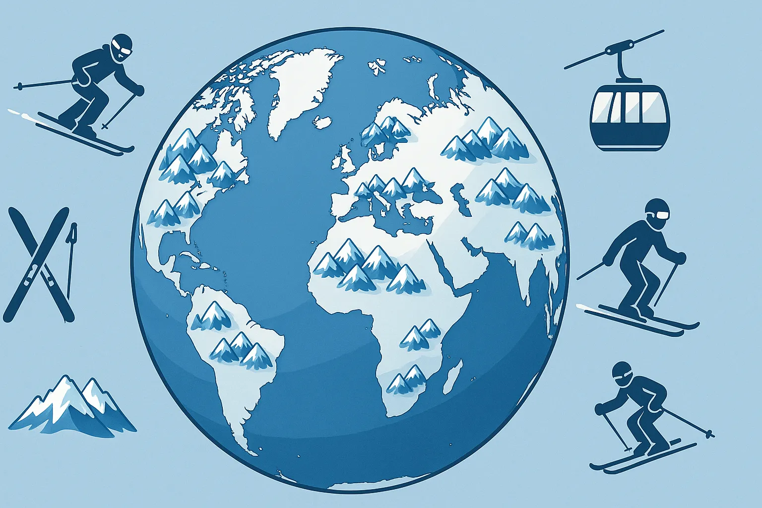Global ski resort locations worldwide illustrated