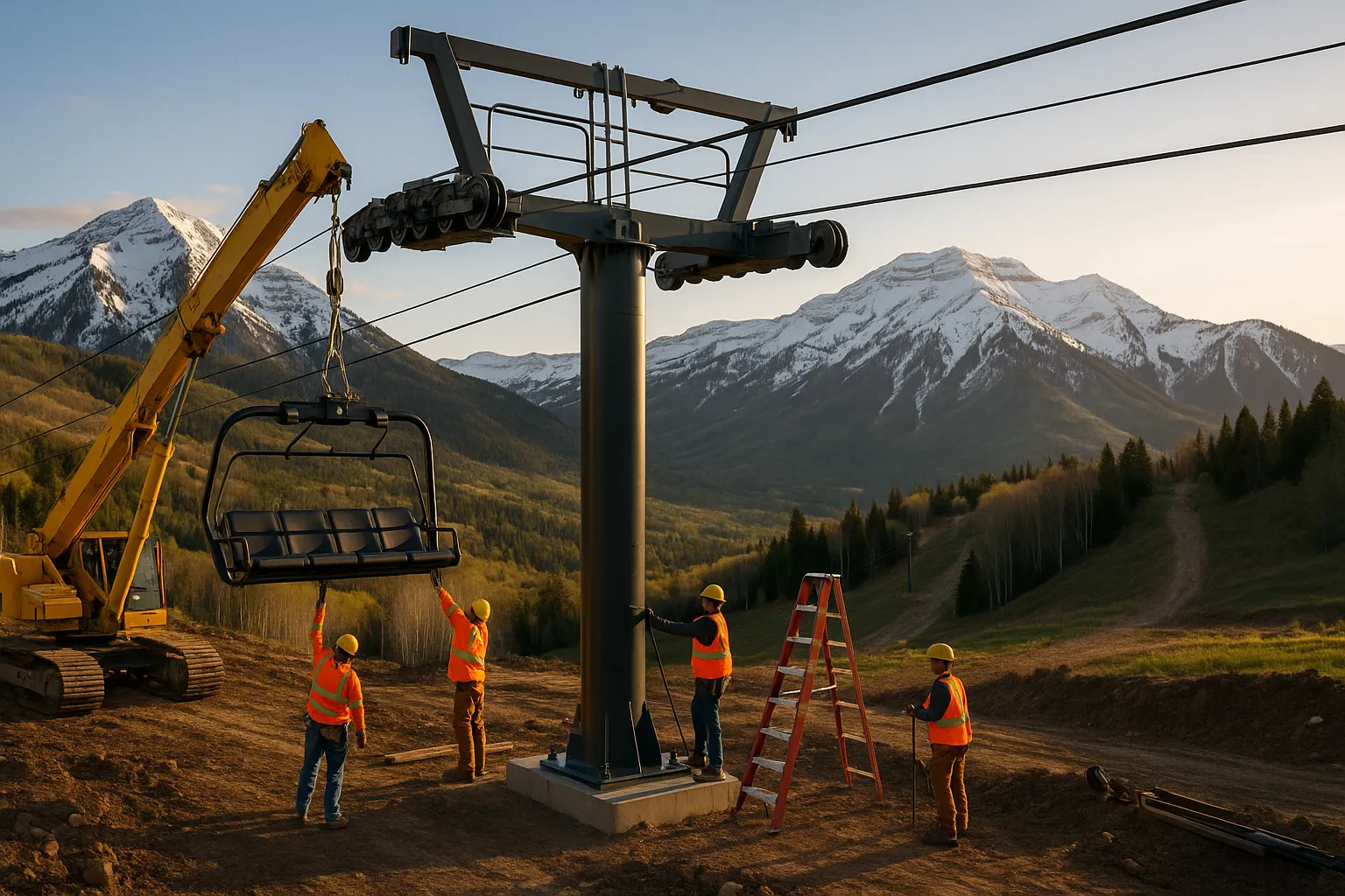 New ski lift construction at Snowbird Utah resort