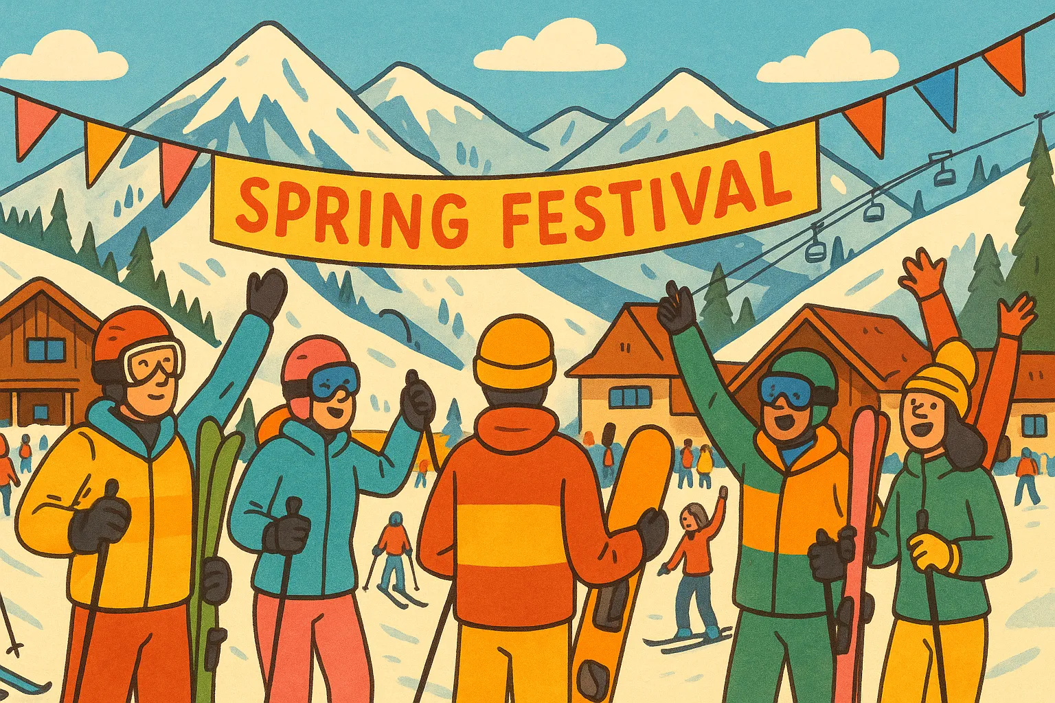 Ski resort closing day party festival spring skiing end of season celebration
