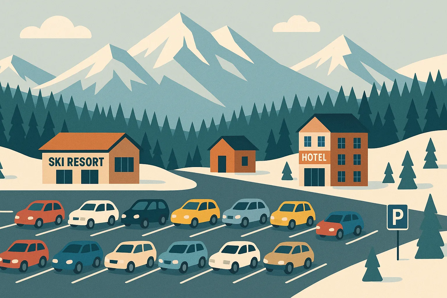 Park City Mountain ski resort parking aerial illustrated