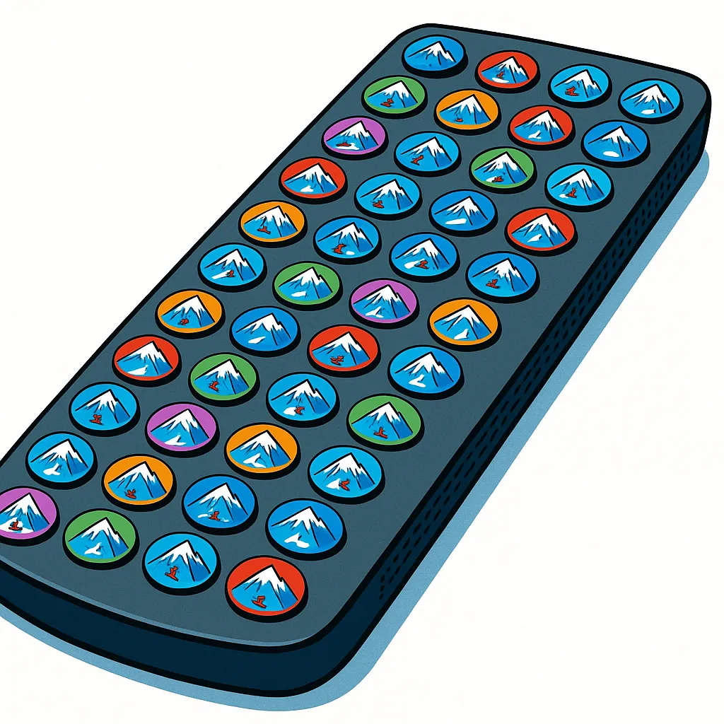 Ikon Pass remote control marketing analogy with many buttons representing ski resorts
