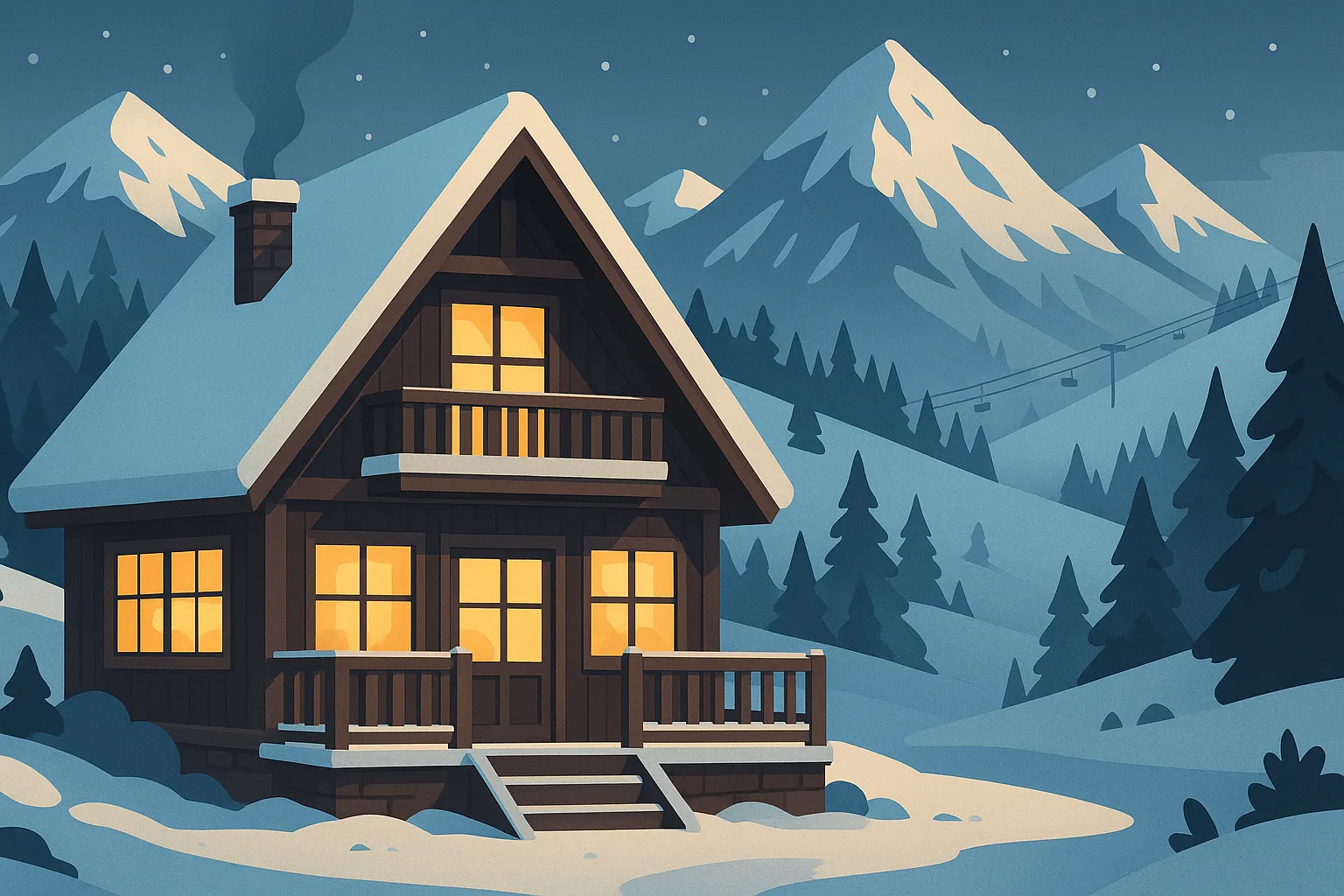 Ski resort lodge exterior winter atmosphere