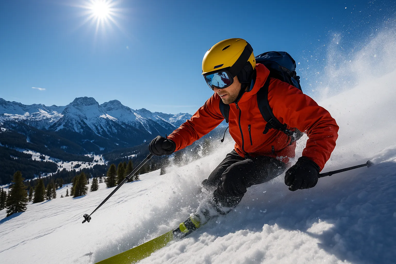 Skier enjoying spring pass benefits at a mountain resort