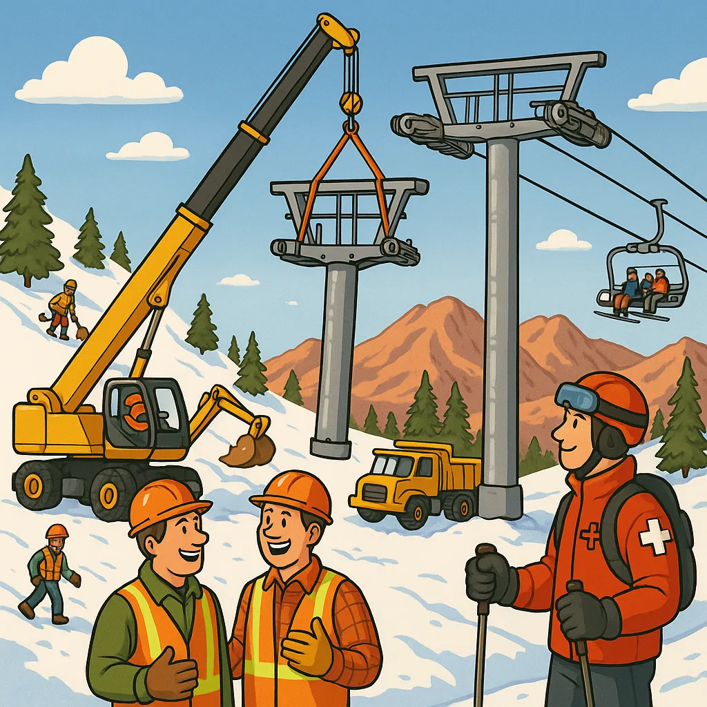 New chairlift being installed at ski resort expansion construction site