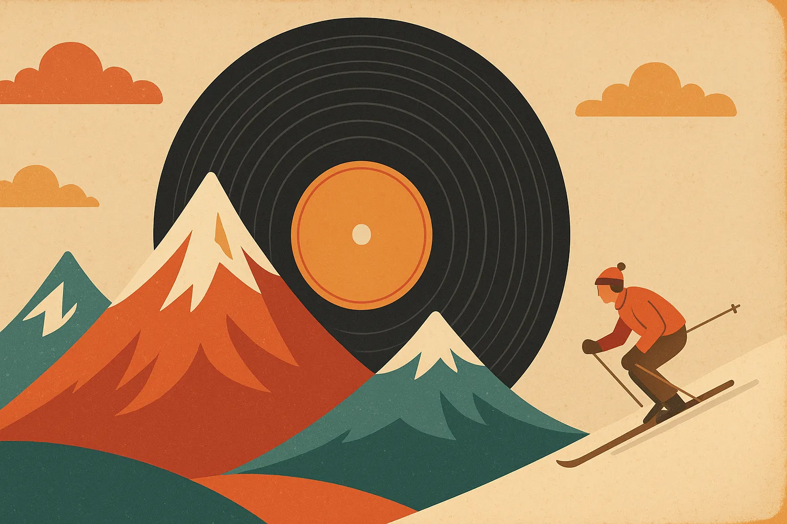 Retro ski resort music album nostalgic brand marketing