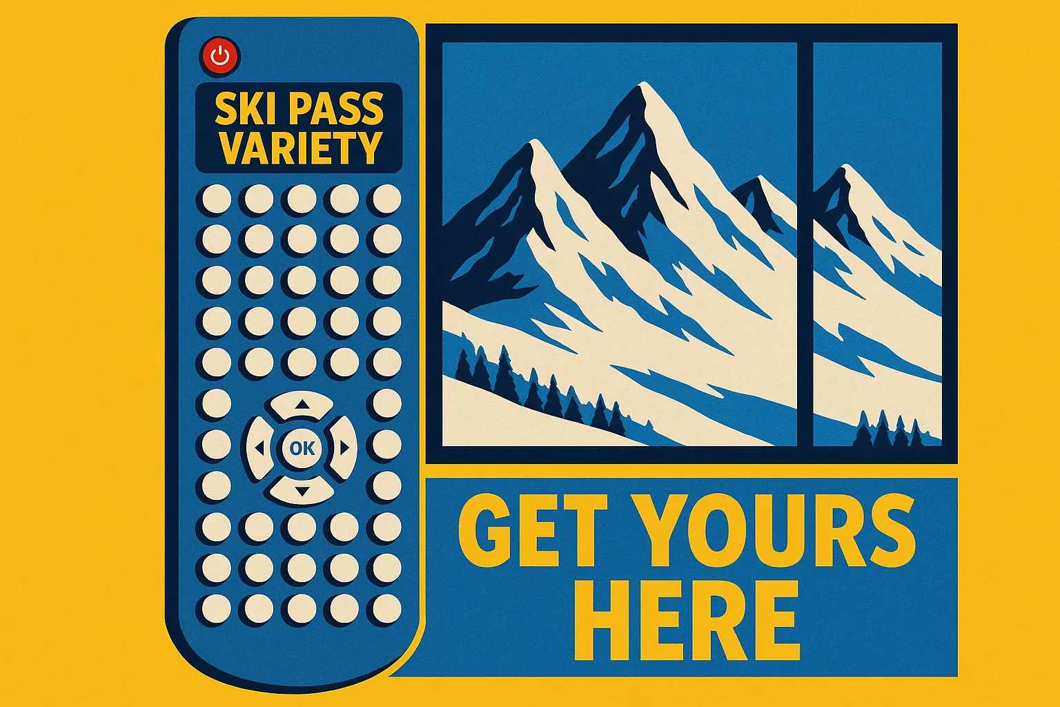 Ikon Pass variety marketing concept with TV remote analogy