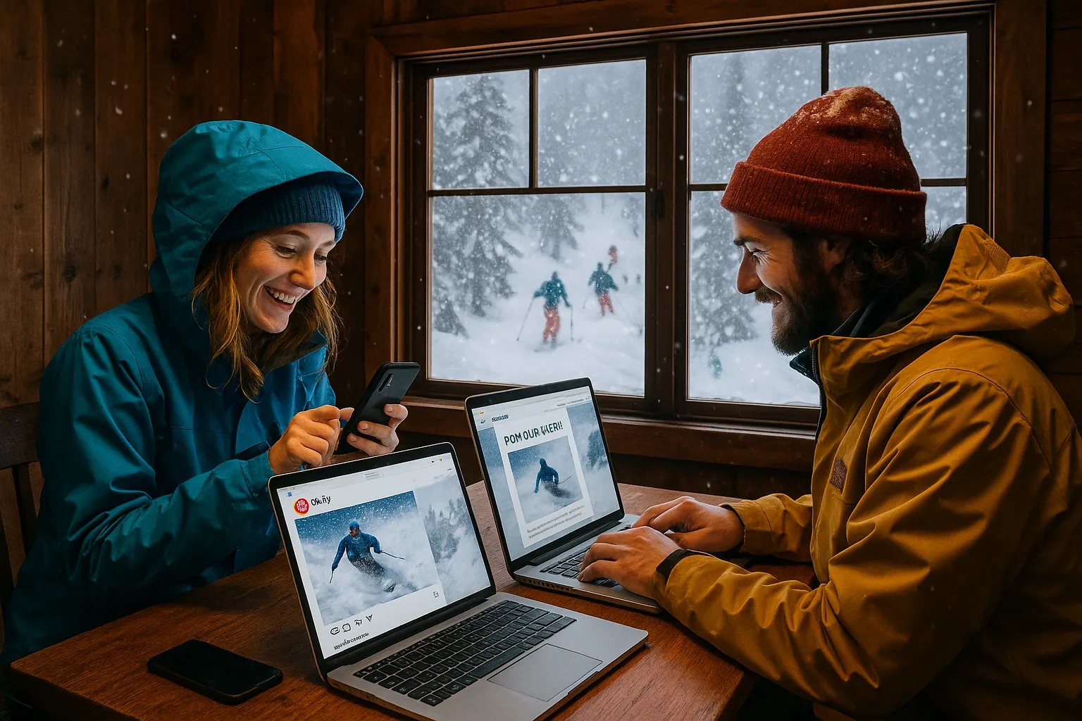 Ski resort marketing team responding to powder day social media spike