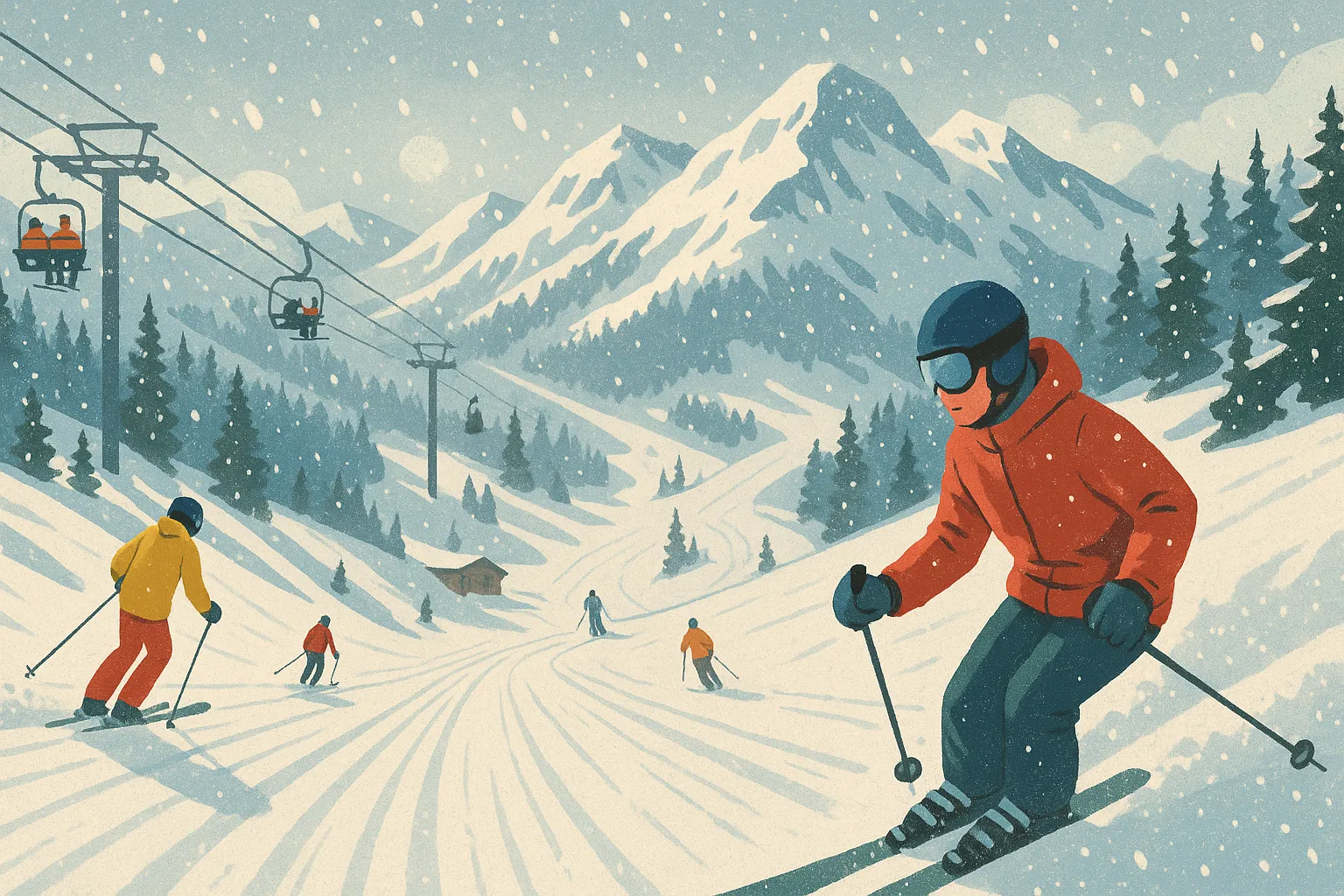 Spring skiing high alpine ski resort late season groomed runs open terrain