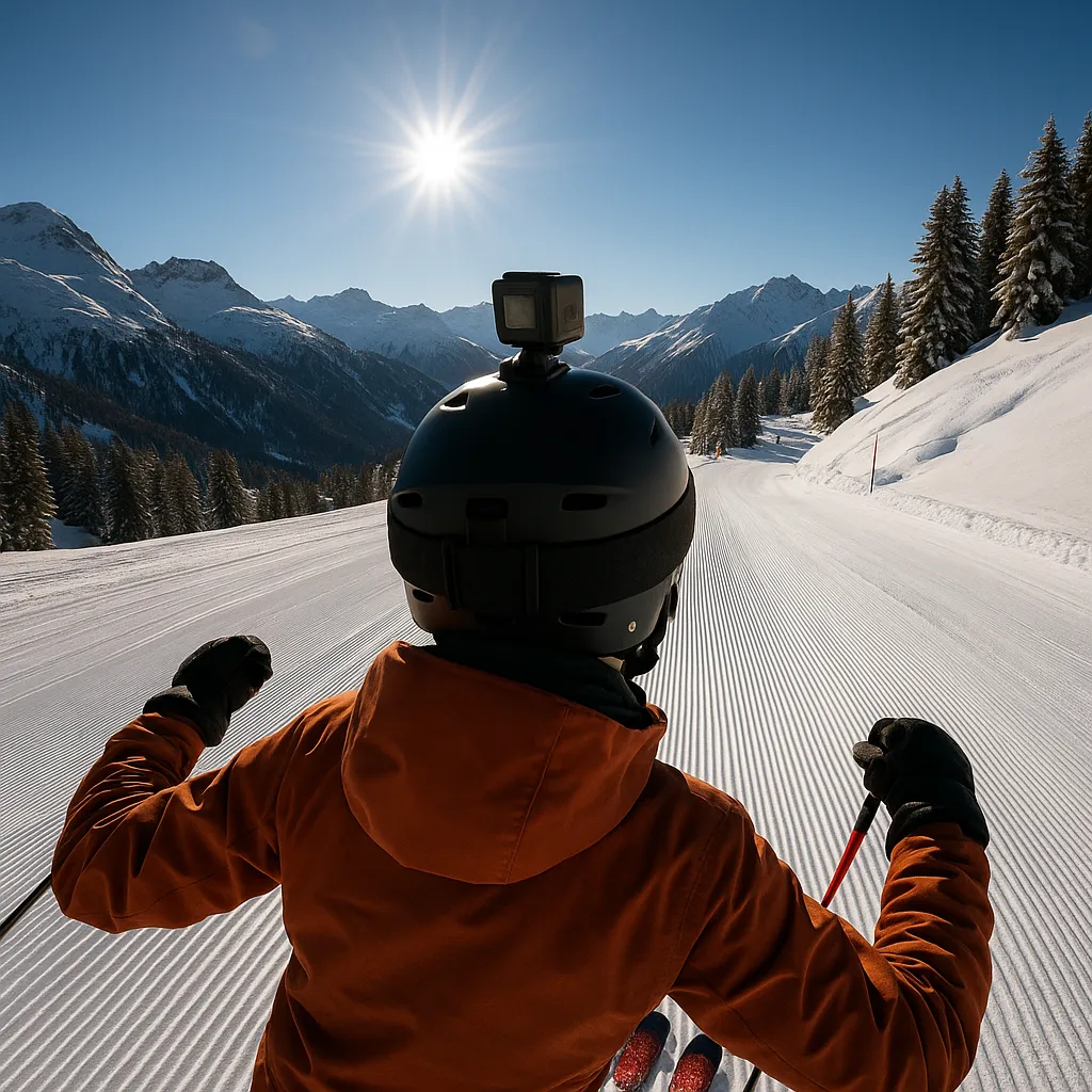 GoPro mounted on ski helmet