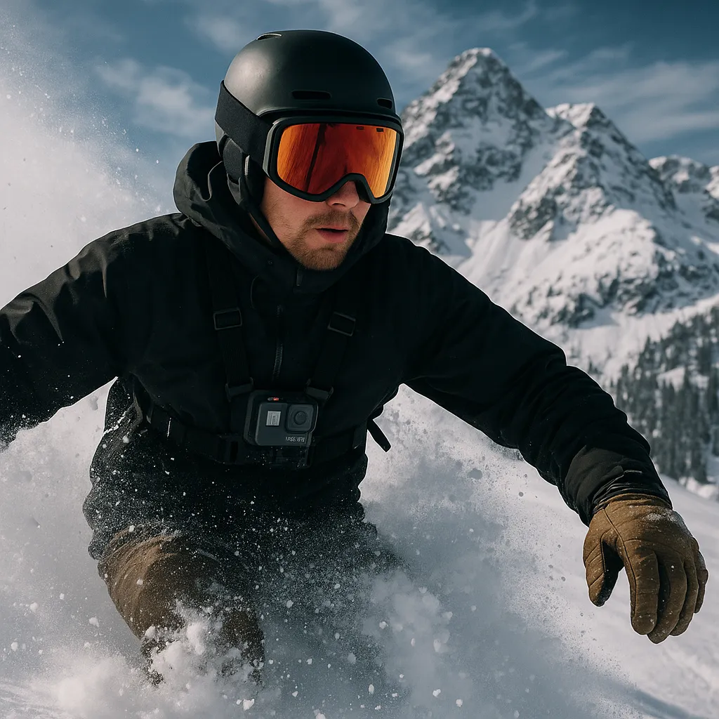GoPro Mission ONE mounted on helmet in snow