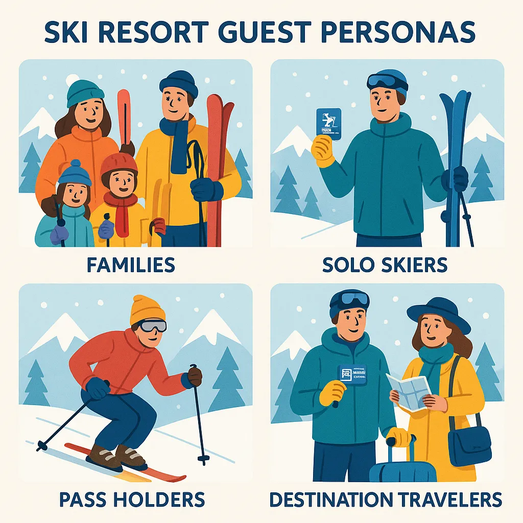 Ski resort audience segmentation diagram showing guest personas