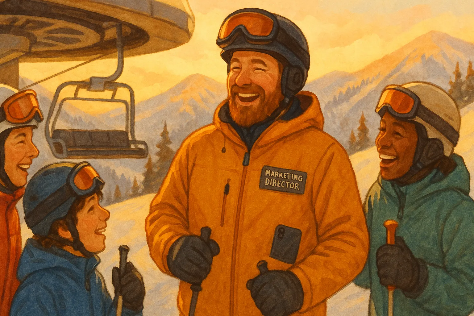 Resort marketing director connecting authentically with guests at a ski resort