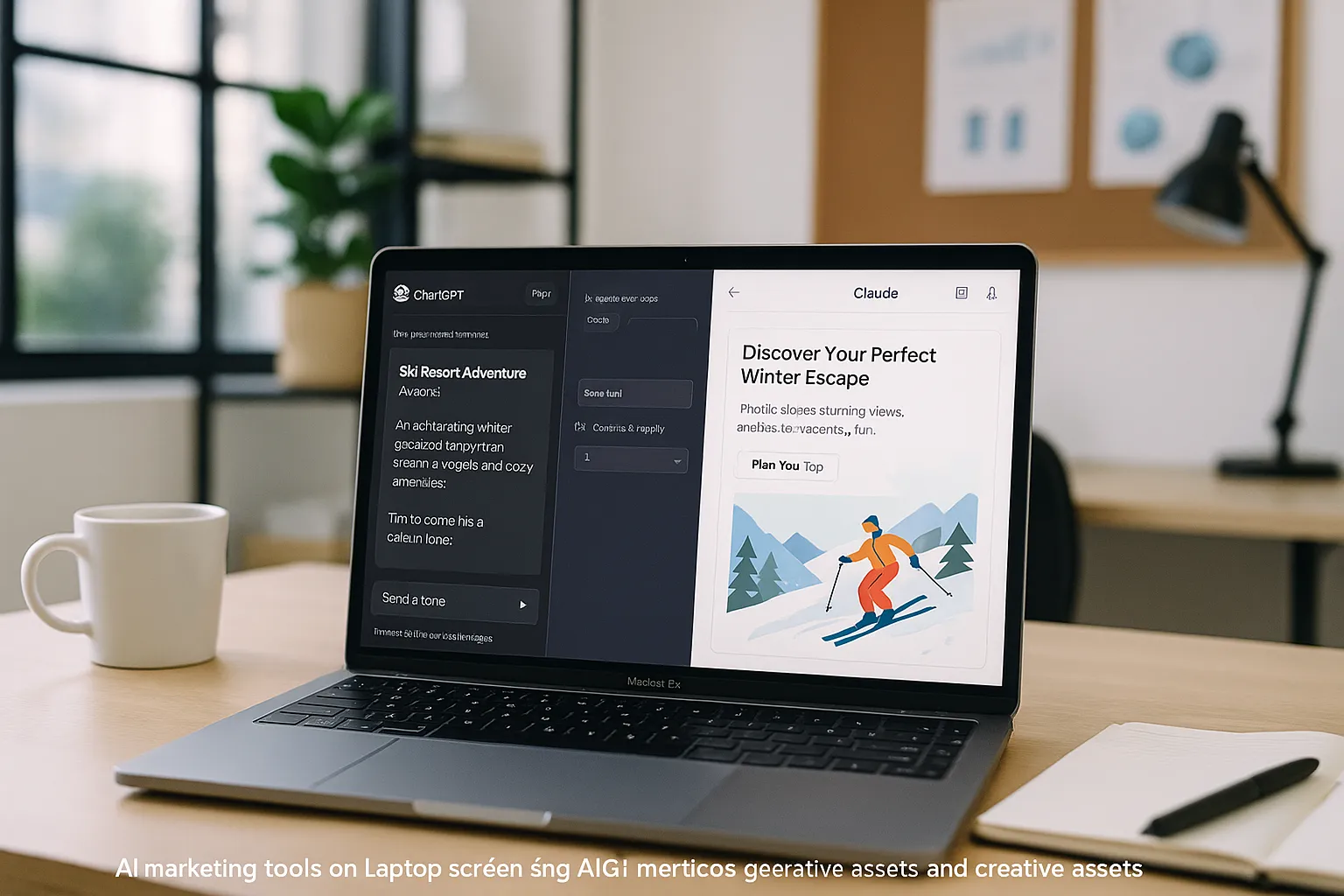 AI-powered campaign workflow for ski resort marketing showing time savings and output quality