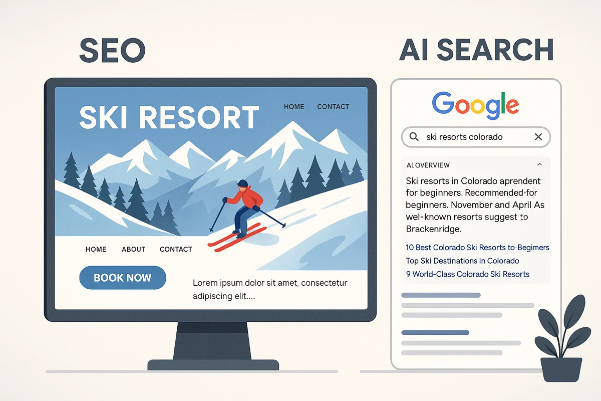AI-optimized ski resort content strategy showing search visibility improvements