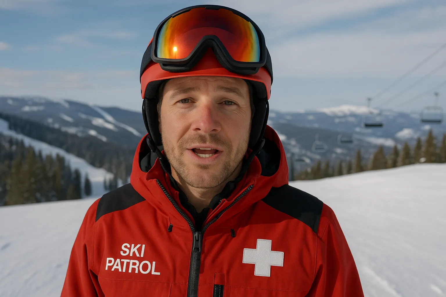 Ski resort employee talking on camera for social media