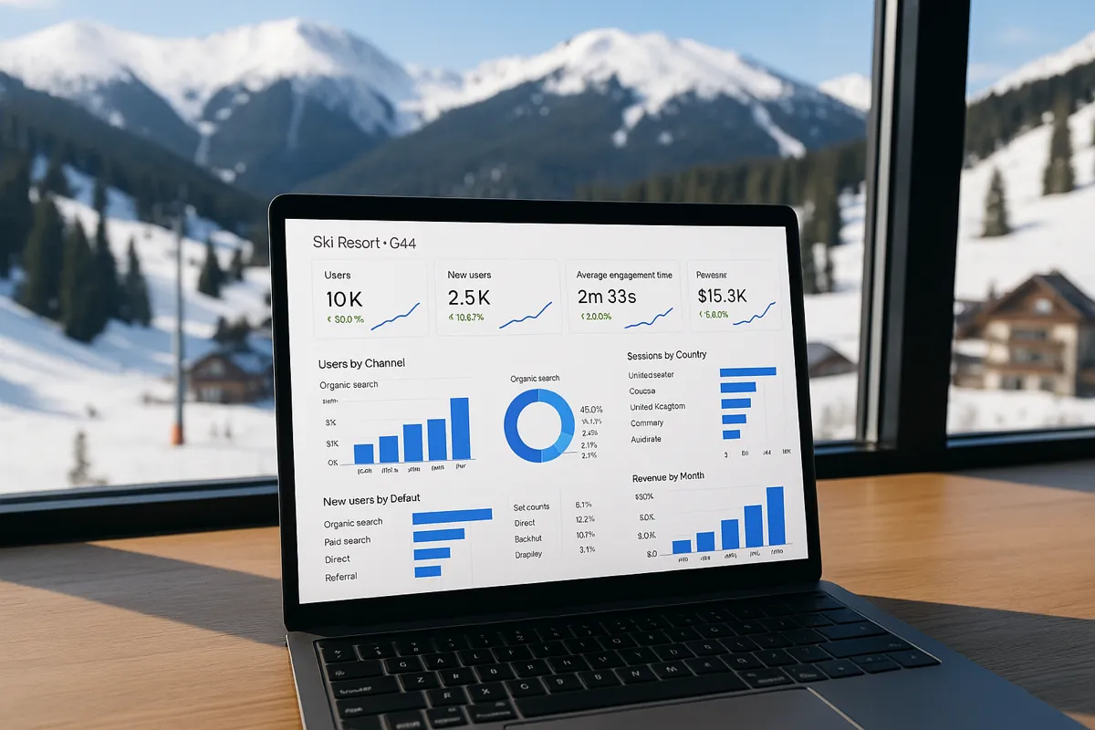 Weekly GA4 report for ski resort showing channel performance and conversion rates