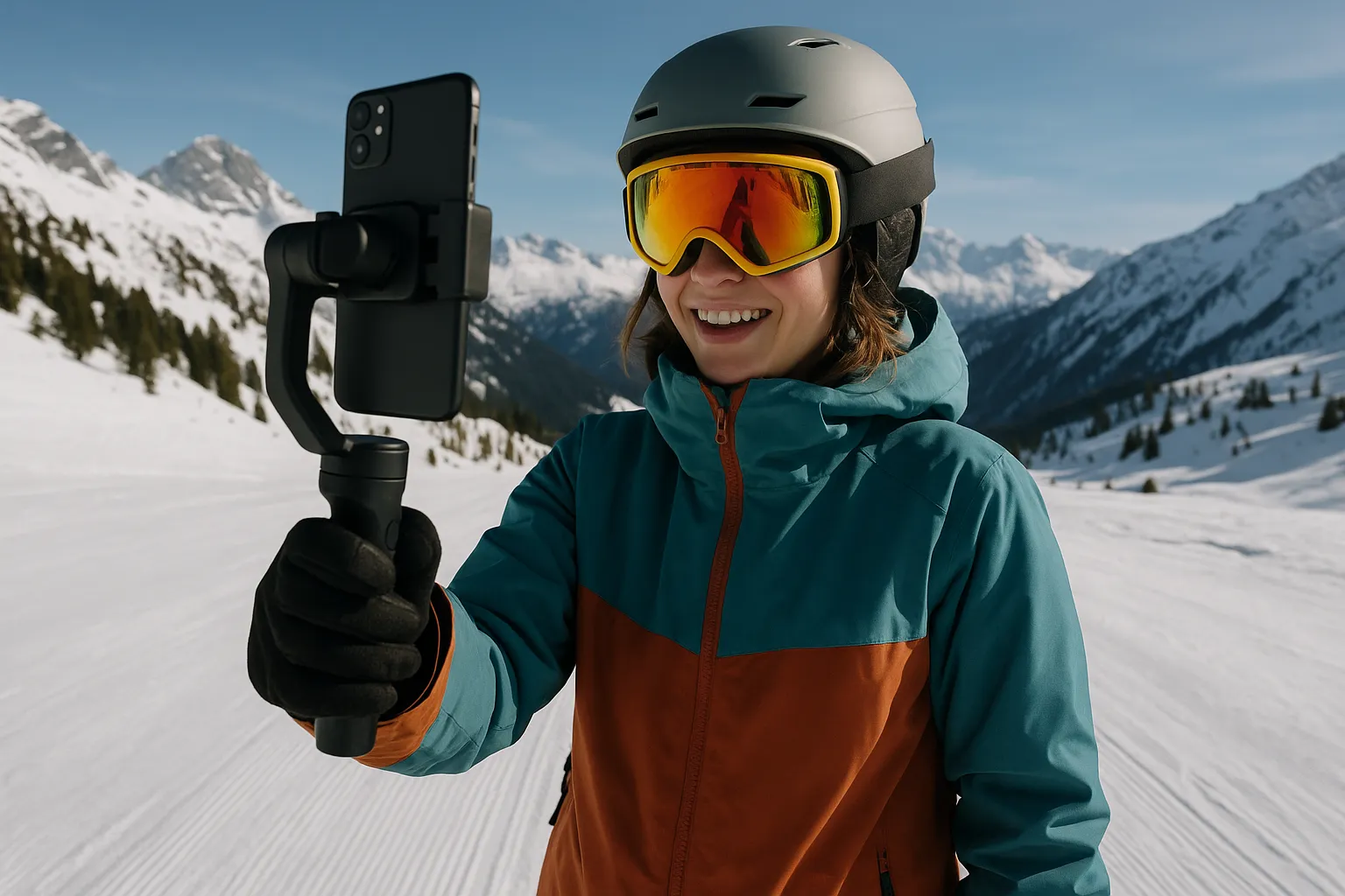 Ski resort team creating TikTok content on the mountain