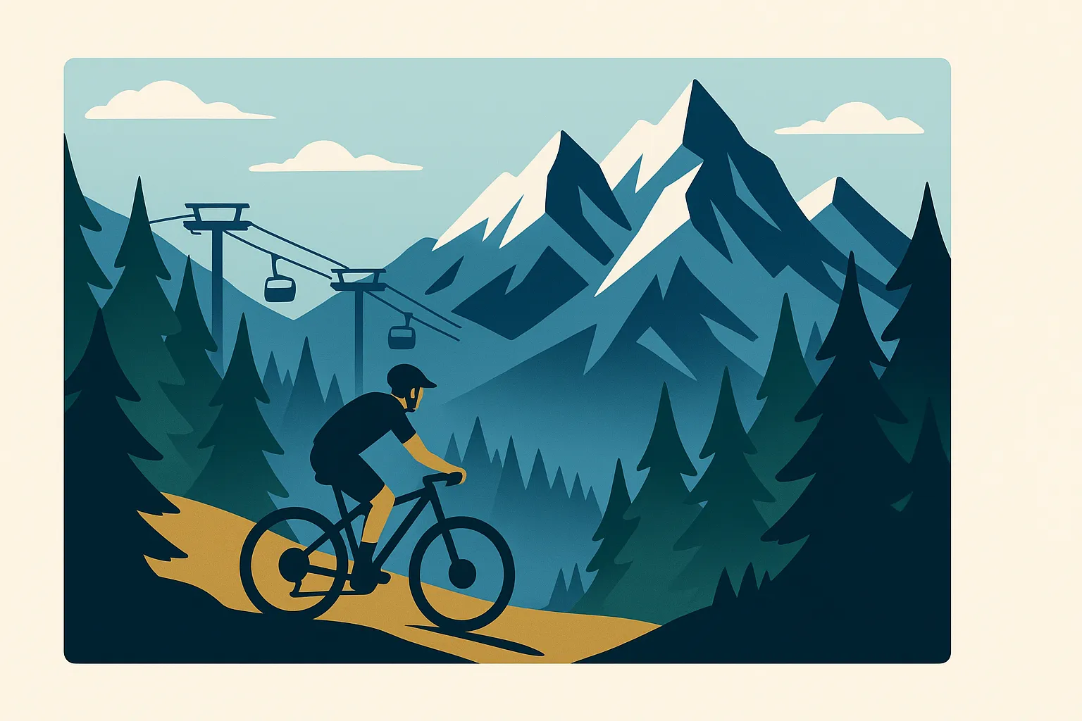 Mountain biker on alpine trail at ski resort illustration