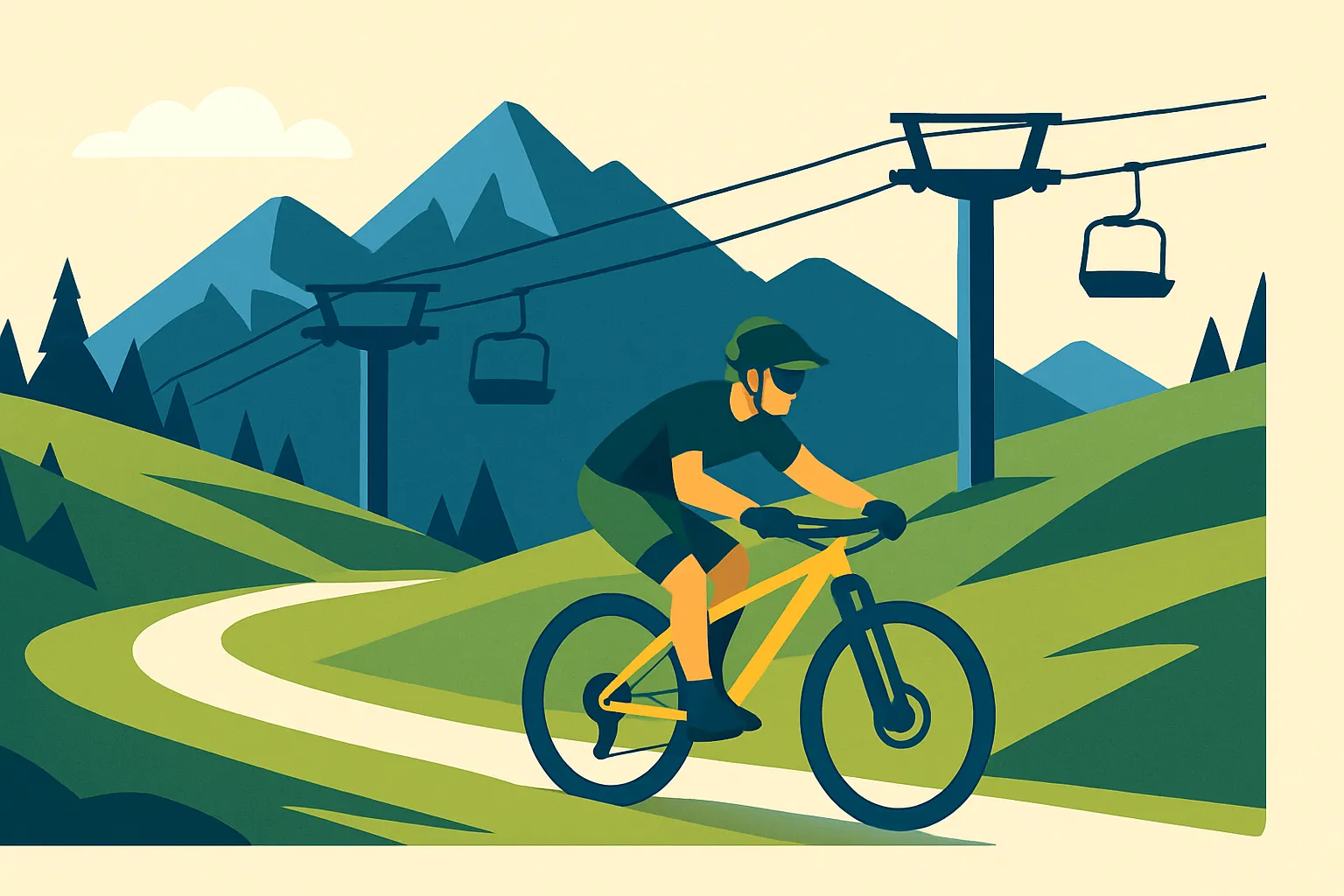 Mountain bike trail at ski resort in summer